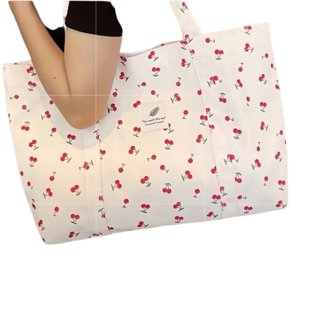 Cherry Print Tote Bag Zip Top Closure NEW with tags - Picture 6 of 7